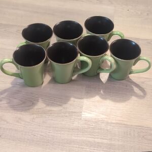 Corelle Green Ceramic flared Top Mugs with Dark Interior - Set of 7